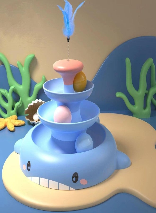 PET FUN مجموعة ألعاب القطط التفاعلية من بيت فن®: برج مسار كرات بثلاثة مستويات مع عصا ريش وكرات مطاردة متدحرجة للقطط والقطط الصغيرة المنزلية، للعب الذهني والبدني - Image 4